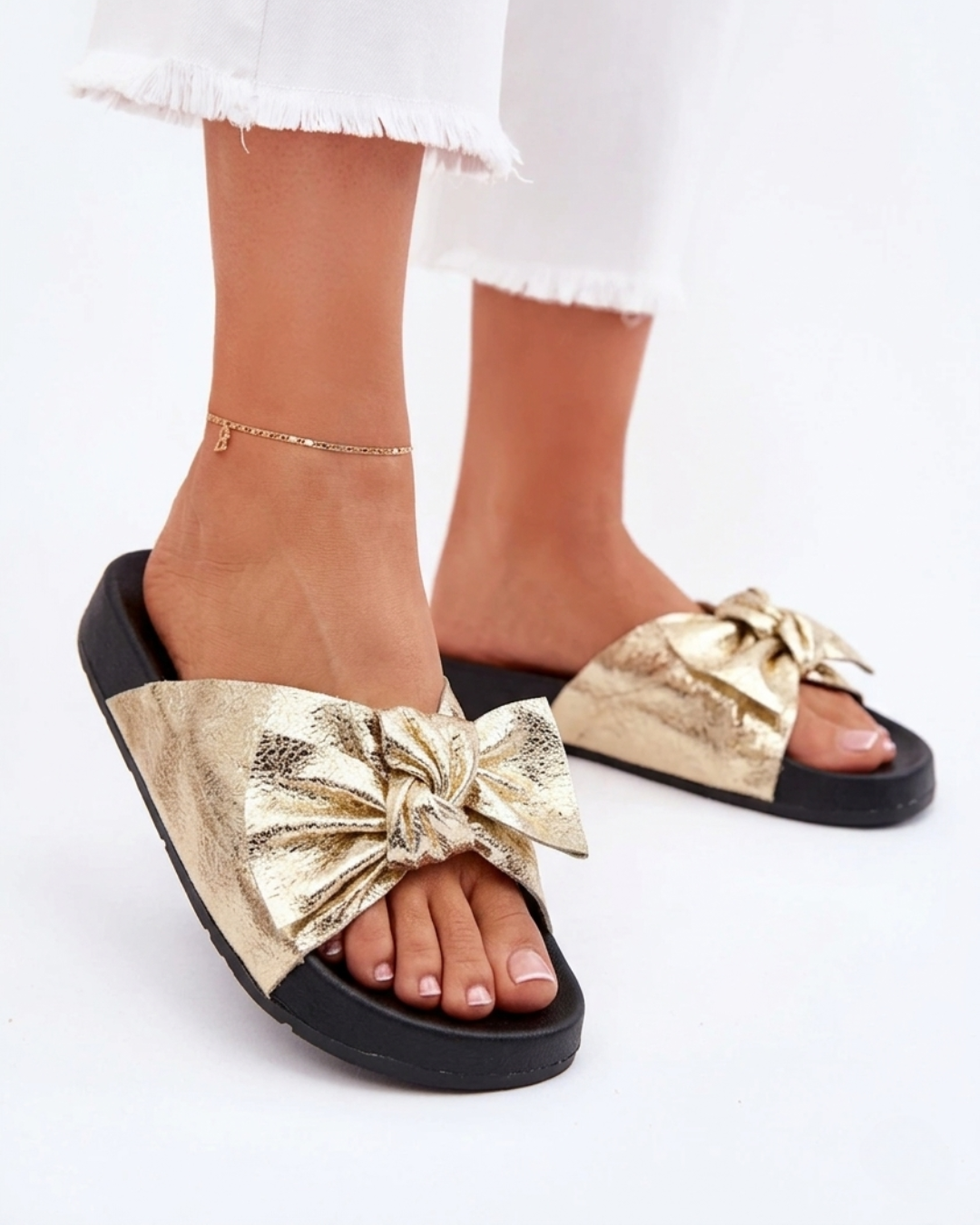 Comfort Bow Gold Slides